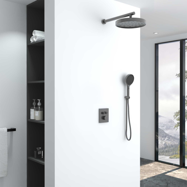 Душевой комплект Inspire VSFW-3I21MT2GM встраиваемый, термостат, двухрежимный, вороненая сталь