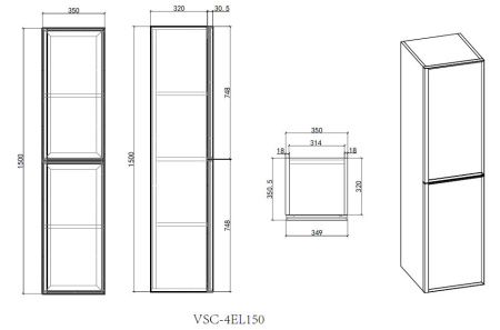 Шкаф Элис (Elise) VSC-4EL150MG подвесной, 1500*350*350, серый матовый