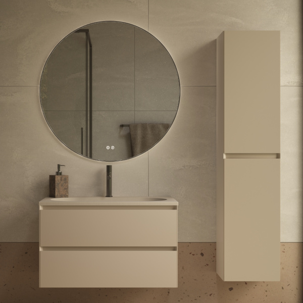 База под раковину Люка Софт-Тач (Luka Soft-Touch) 800 подвесная, 2 выкатных ящика микролифт, матовый бежевый