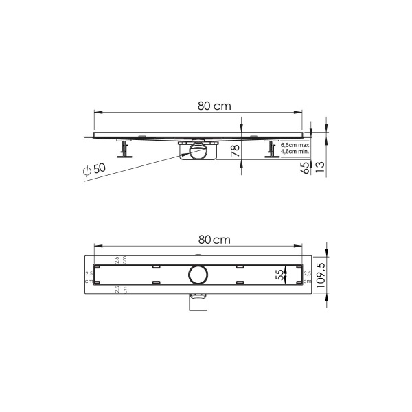 Душевой лоток SAY ALMIRA -S 602.80.S.U, 80 см, под плитку Душевой лоток SAY ALMIRA -S 602.80.S.U, 80 см, под плитку