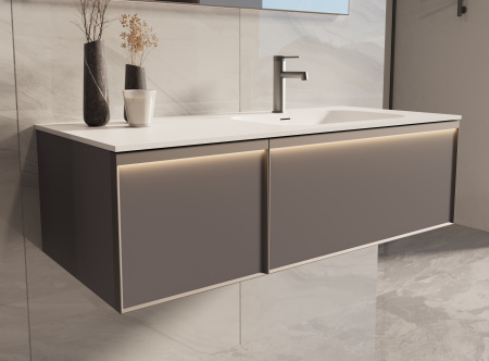 База под раковину Элис (Elise) 1200 подвесная, правая, 2 выкатных ящика микролифт, серый матовый