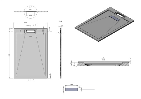 Поддон для душа из искусственного камня  VST-4SRL8012W,1200*800*25, белый матовый