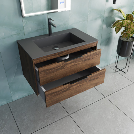 База под раковину Кьяра 2D (Chiara 2D) 800 подвесная, 2 выкатных ящика микролифт, С.Oak