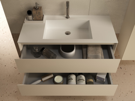 База под раковину Люка Софт-Тач (Luka Soft-Touch) 1000 подвесная, 2 выкатных ящика микролифт, матовый бежевый