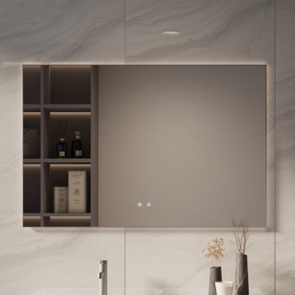 Зеркало с подсветкой VLM-4F120GM-2 1200х800 c сенсорным выключателем, антизапотевание, вороненая сталь