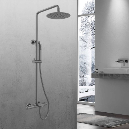 Душевая стойка Вог (Vogue) VSFS-1V1TGM термостат с изливом, 25см верх душ из нерж. стали, вороненая сталь