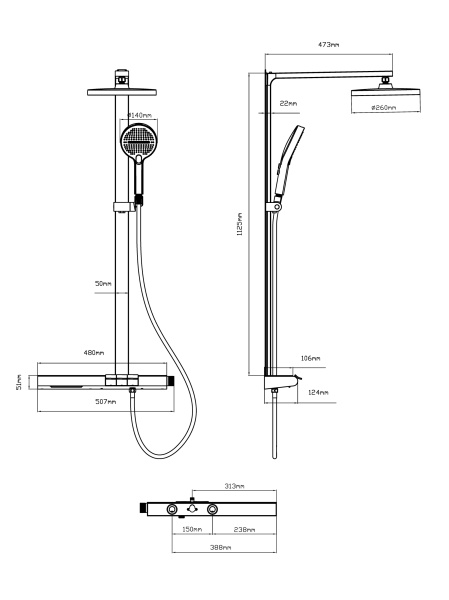 Душевая стойка Aspire VSFS-4AS1BG с изливом, брашированное золото