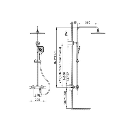 Душевая стойка Некст (Next) VSFS-1N0TGM термостатическая без излива, 25см верх душ, вороненая сталь