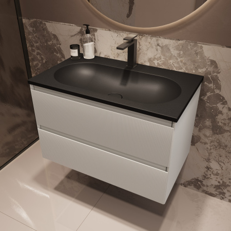 База под раковину Велле (Welle) 800 подвесная, 2 выкатных ящика микролифт, Белый матовый софт-тач