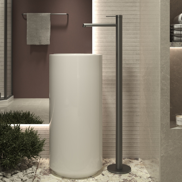 Смеситель для раковины напольный Rim VFBF-2R1GM, однорычажный, вороненая сталь Смеситель для раковины напольный Rim VFBF-2R1GM, однорычажный, вороненая сталь