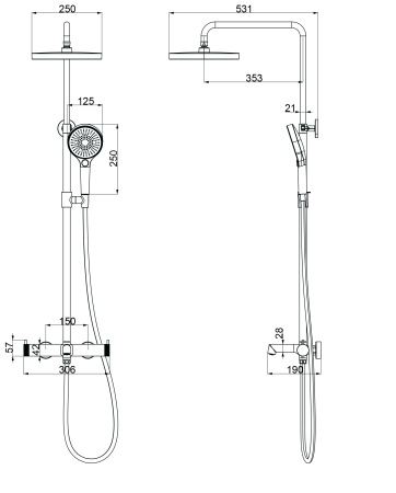 Душевая стойка Рим (Rim) VSFS-2RM1BG с изливом, брашированное золото