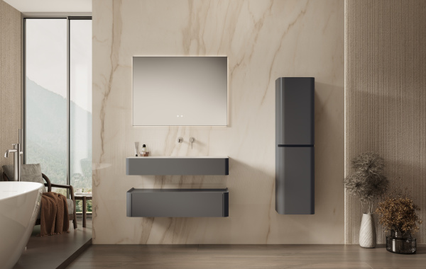 База под раковину Caprise 1000 подвесная, 1 выкатной ящик soft close, серый матовый