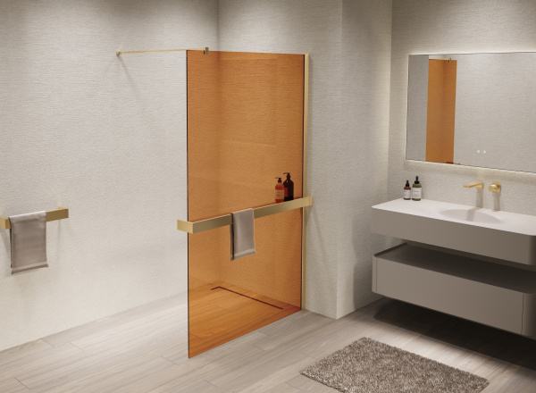 Душевая перегородка Walk-In VSW-1HR900GSG, 900*2000, матовый золотой, стекло янтарь Душевая перегородка Walk-In VSW-1HR900GSG, 900*2000, матовый золотой, стекло янтарь