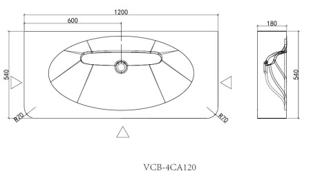 Раковина Каприз (Caprise) VCB-4CA120MWG, Corian, цвет белый матовый + серый матовый