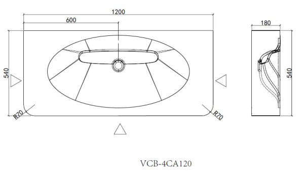 Раковина Caprise VCB-4CA120MWLG, Corian, цвет белый матовый + светло-серый матовый