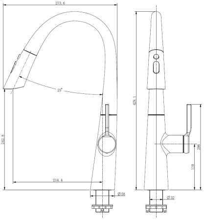 Смеситель для кухни Vincea VKF-176GM, вороненая сталь