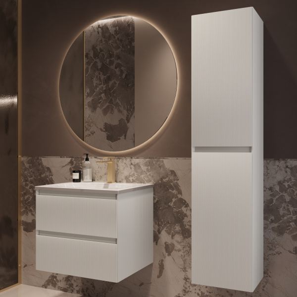 База под раковину Велле (Welle) 600 подвесная, 2 выкатных ящика микролифт, Белый матовый софт-тач